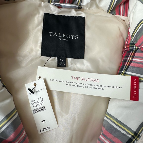 NEW WITH TAGS Talbots Stewart Puffer Plaid Vest Jacket Red White Plus Size 3XL - Picture 5 of 10